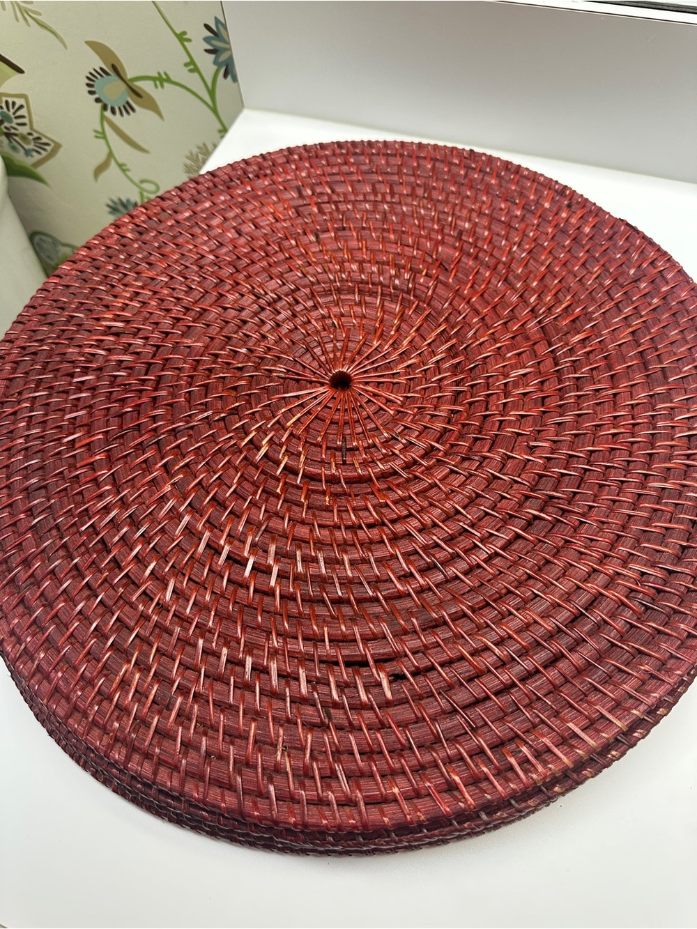 Set of 4 Round Woven Chargers/Placemats in Deep Red
